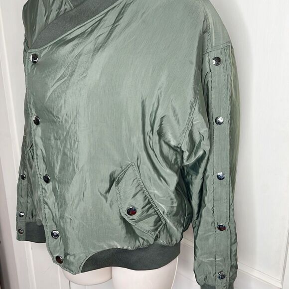 & Other Stories Overlapping Bomber Jacket Army Green Size 4 - Picture 5 of 8
